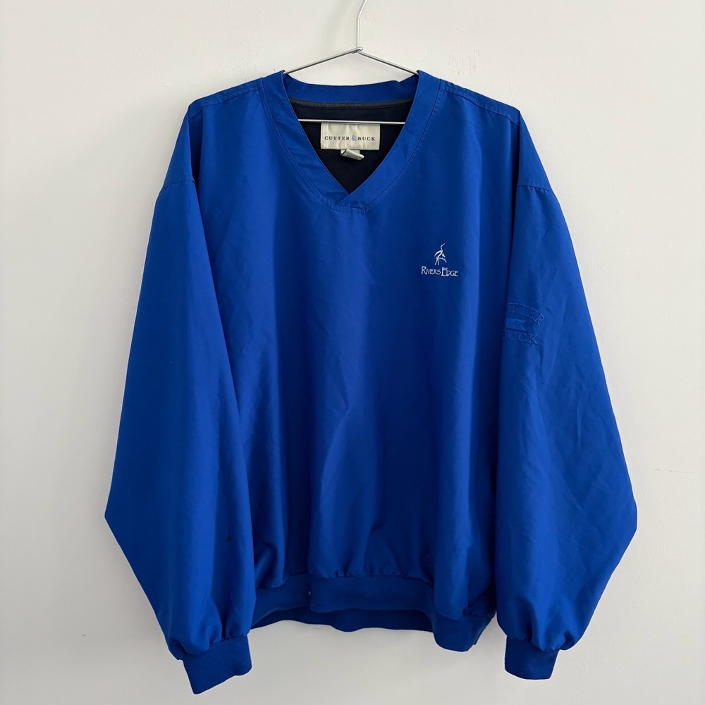 Cutter & Buck Mens XL V-Neck Windbreaker Pullover Blue Rivers Edge‎ Golf Jacket